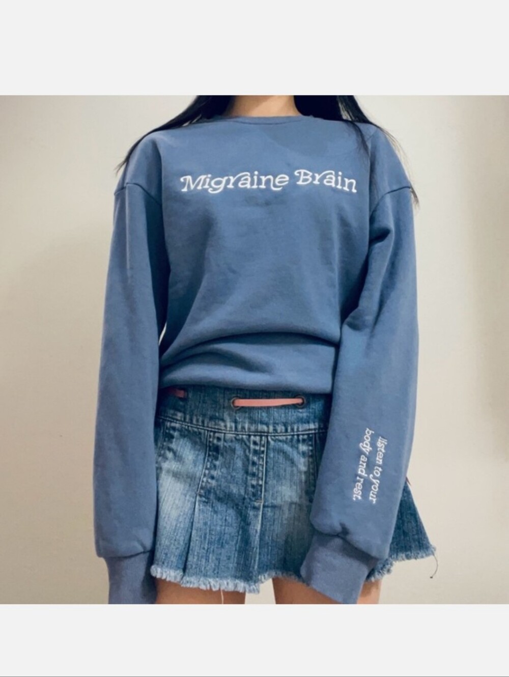 See The Way I See Migraine Brain Embroidered Crewneck Sweatshirt Blue Medium